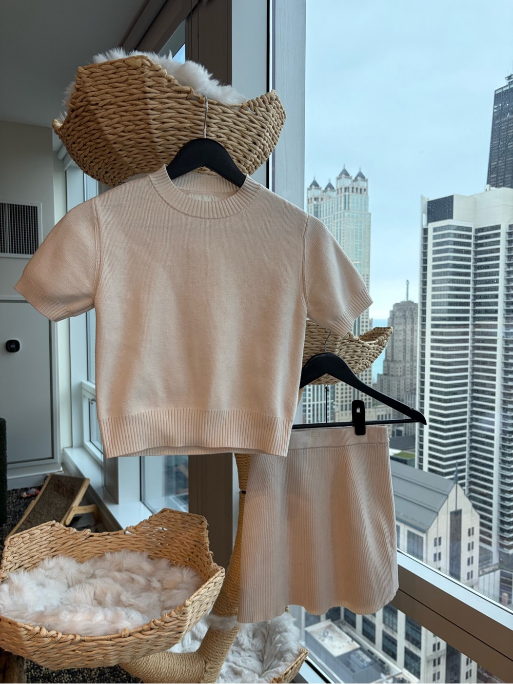 Zara Cream Short-Sleeve Knit Top & Skirt Set for Kids